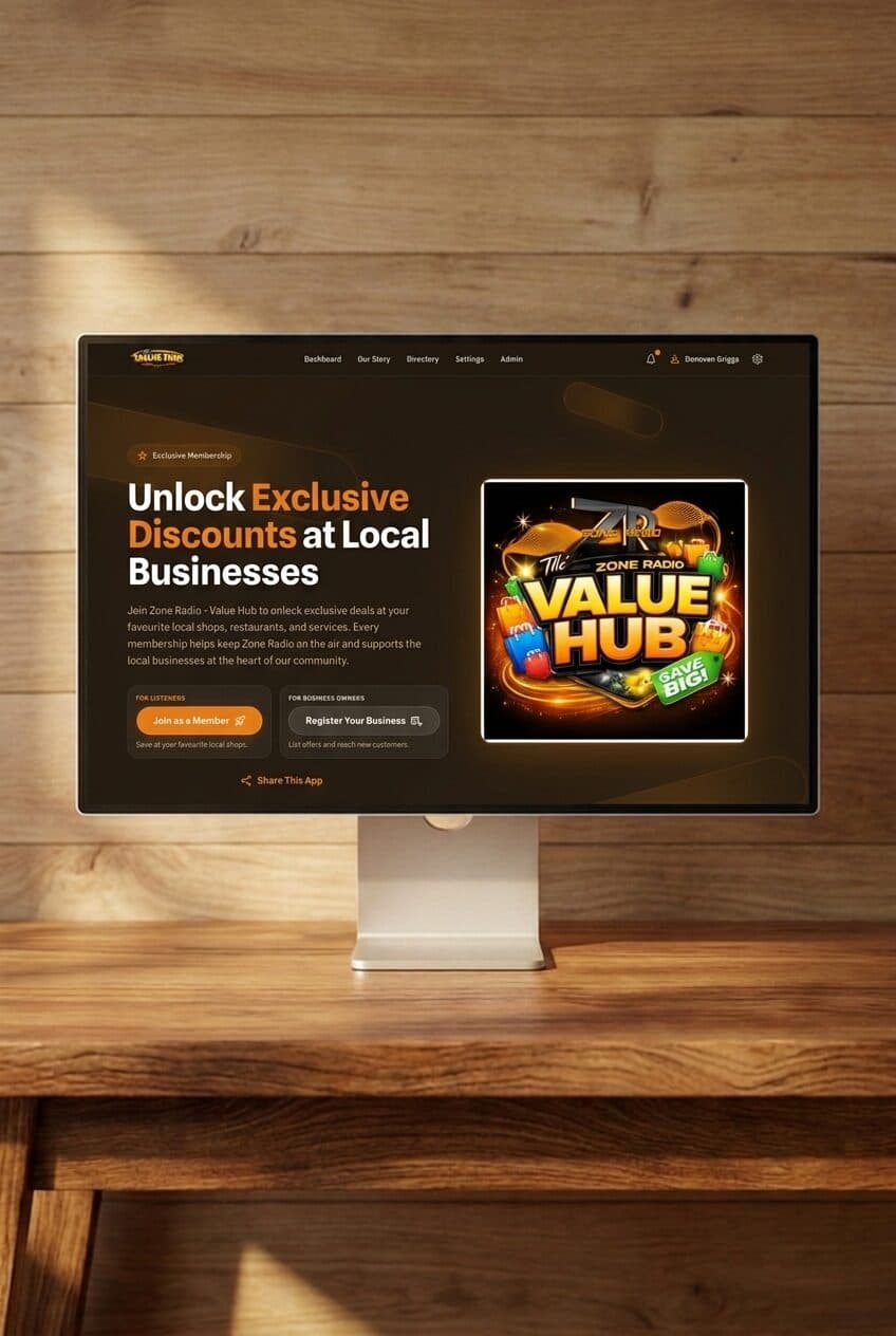 ValueHub homepage on a desktop monitor
